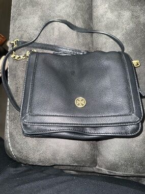 Tory Burch Black Leather Crossbody with Gold Logo